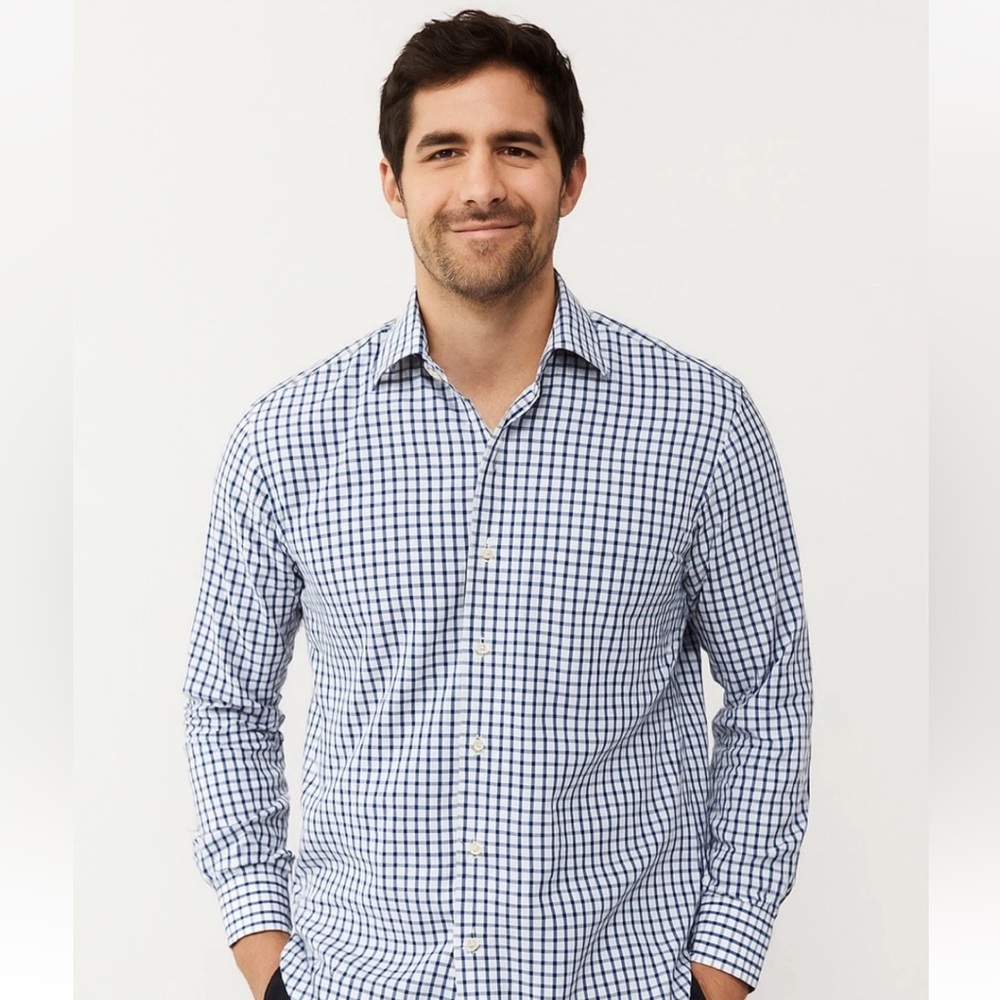PETER MILLAR CROWN SOFT COLLECTION BLUE WHITE CHECKED COTTON BUTTON FRONT SIZE M